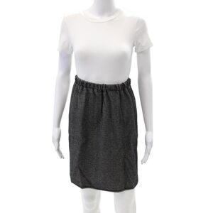 Mani Womens Wool Elastic Waist Striped Pencil Skirt Black White Size S